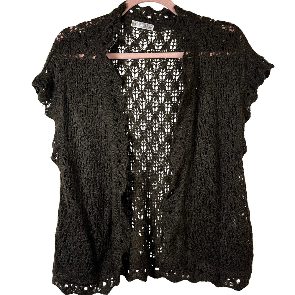 Old Navy Brown Pointelle Crochet Open Front Cardigan XL Granola Grannycore